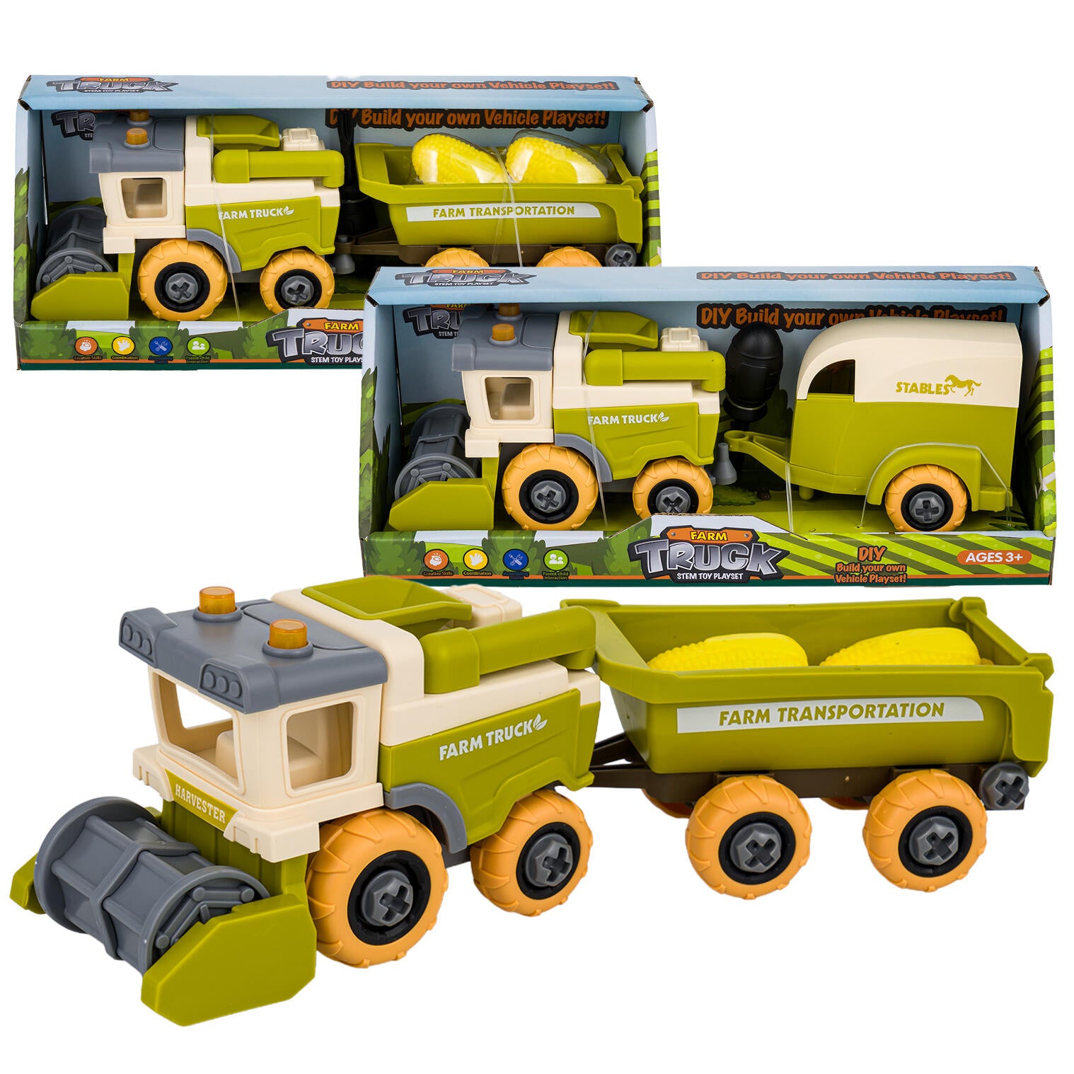 Farm Truck STEM DIY Vehicle Playset, 4 Pieces, Assorted