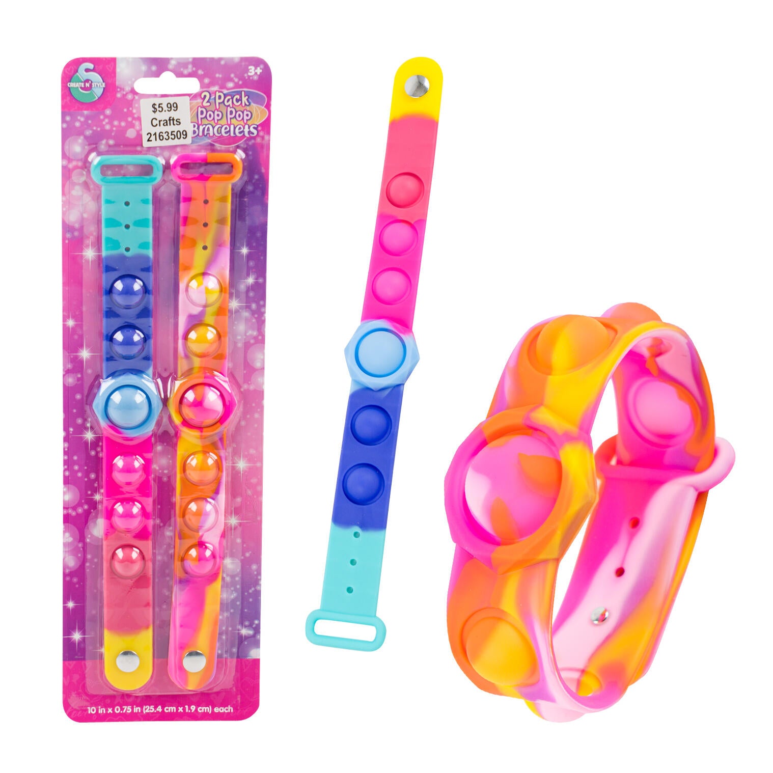 Pop Pop Bracelets for Kids, 2-Pack — Pink & Yellow