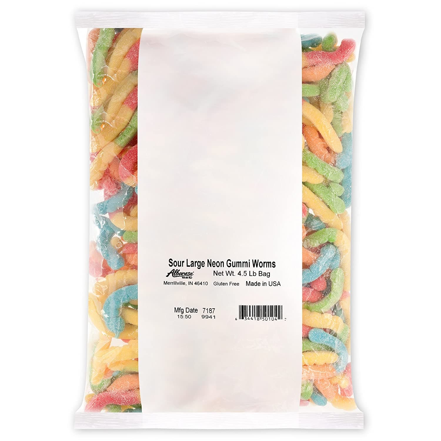 Albanese Confectionery-Sour Large Neon Gummi Worms 4.5 lb. Bag-50104-Legacy Toys