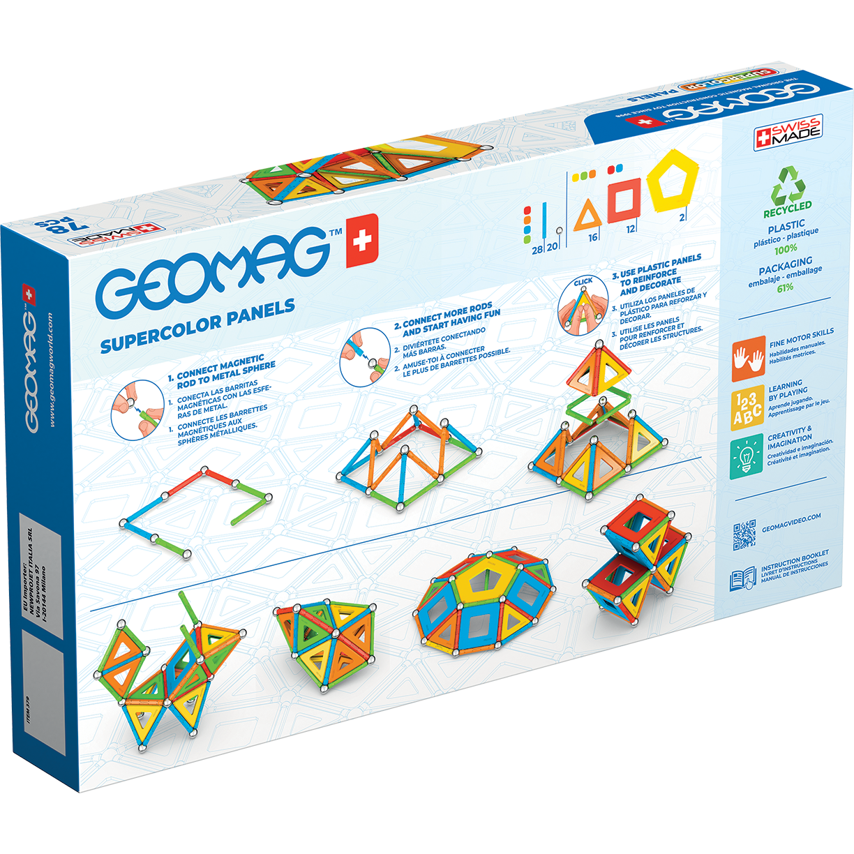 Geomag-Geomag Supercolor Panels Recycled 78 Pieces-379-Legacy Toys