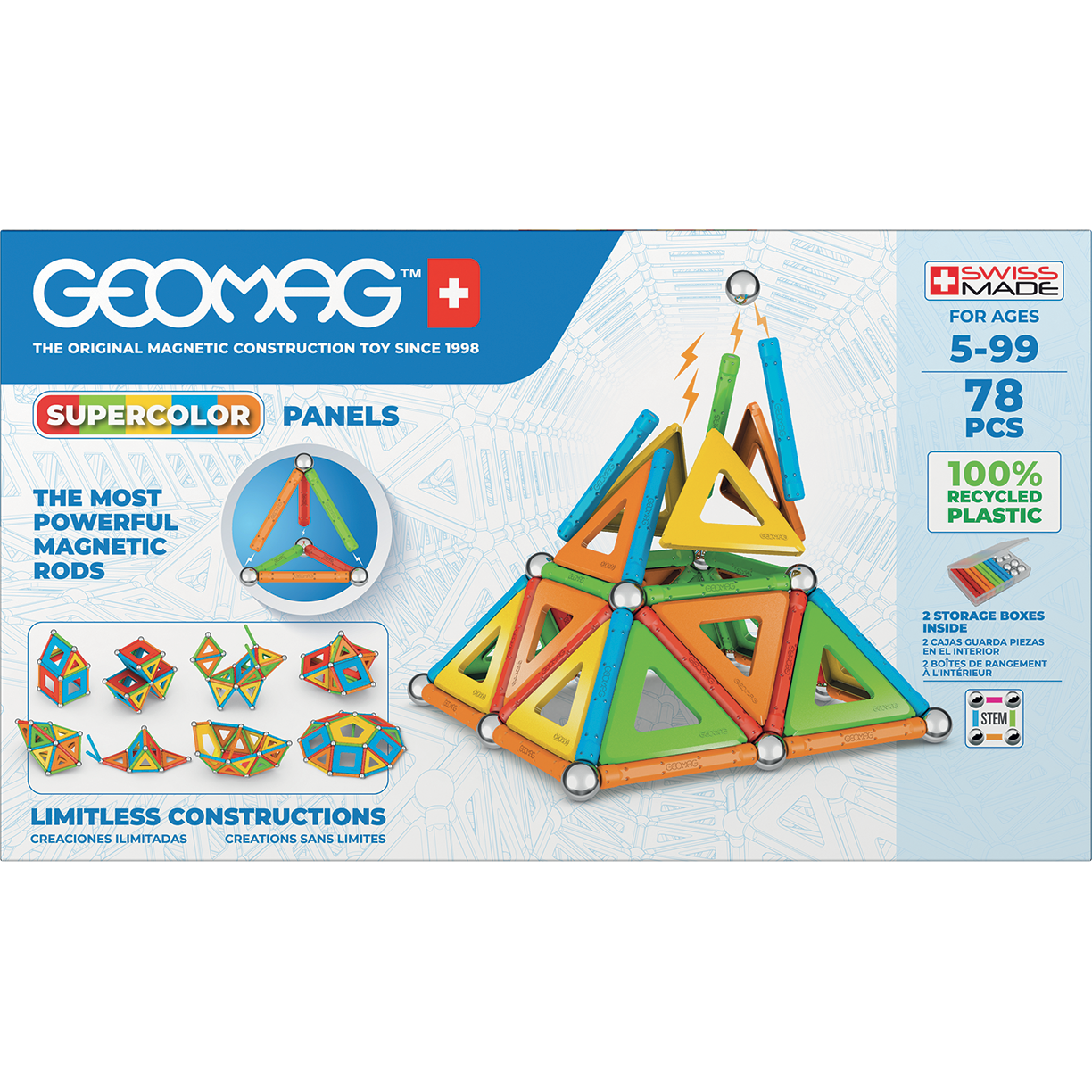 Geomag-Geomag Supercolor Panels Recycled 78 Pieces-379-Legacy Toys