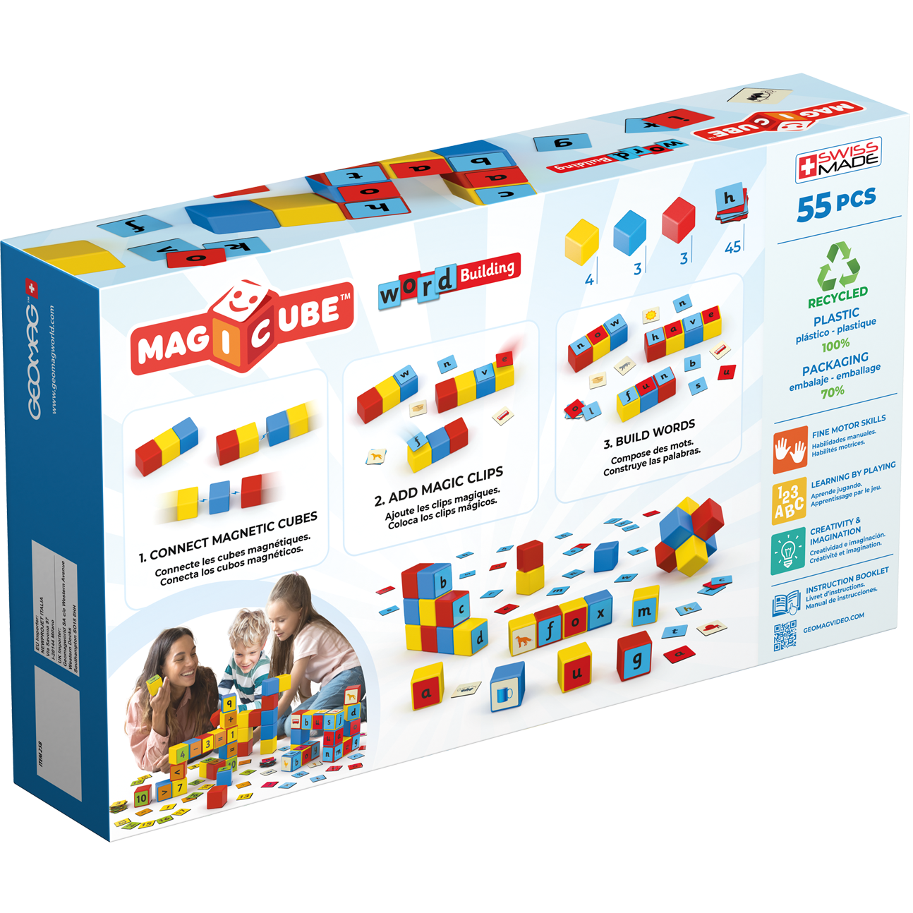 Geomag-Magicube Word Building Recycled 55 Pieces-258-Legacy Toys