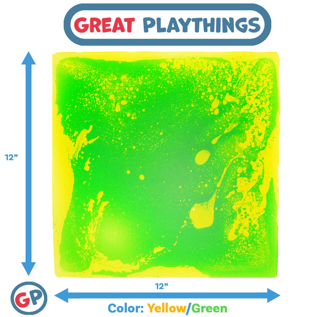 Great Playthings-11.8" Square Liquid Sensory Floor Tile-GP1123-1-Green/Yellow-Legacy Toys