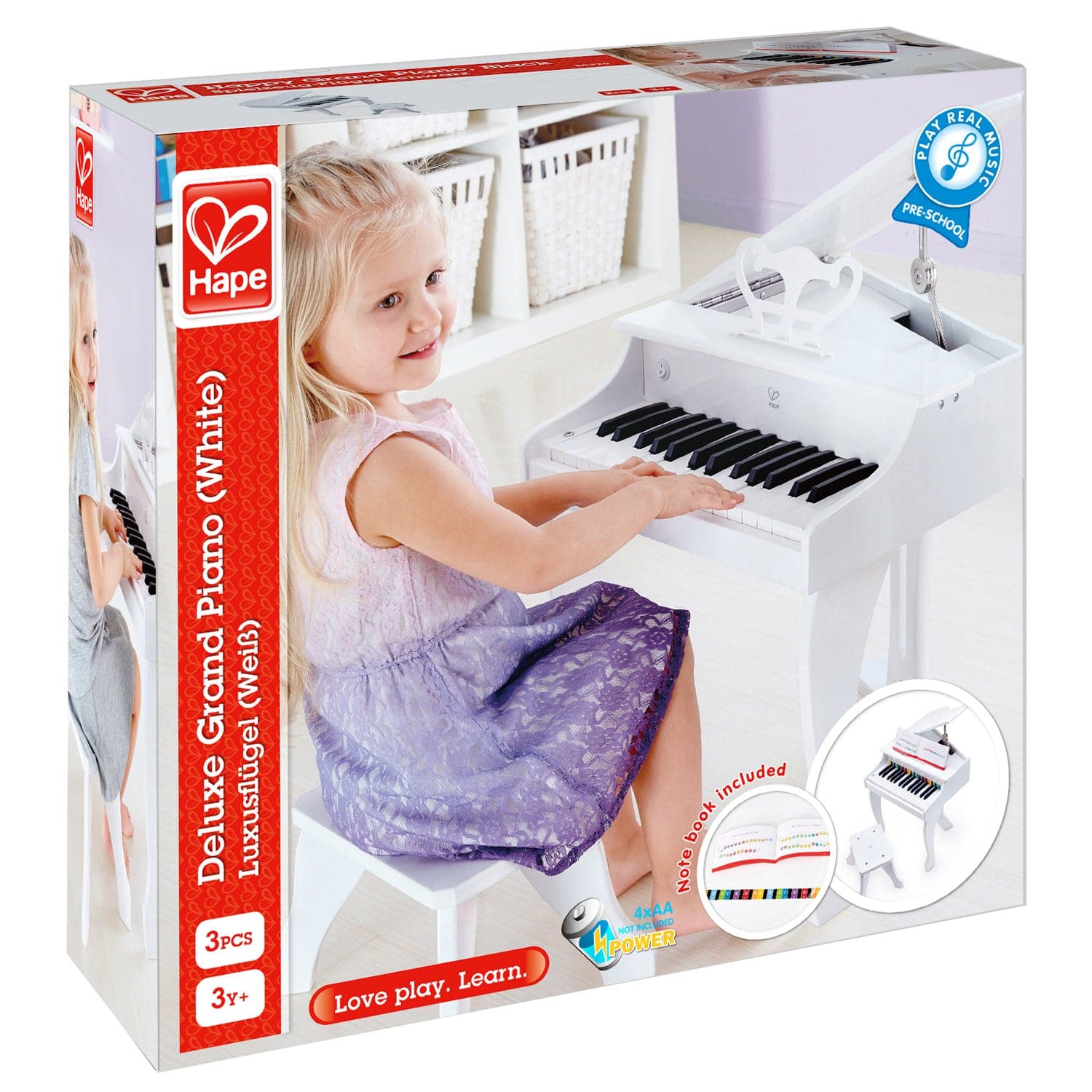 Hape-Deluxe Grand Piano - White-E0338-Legacy Toys
