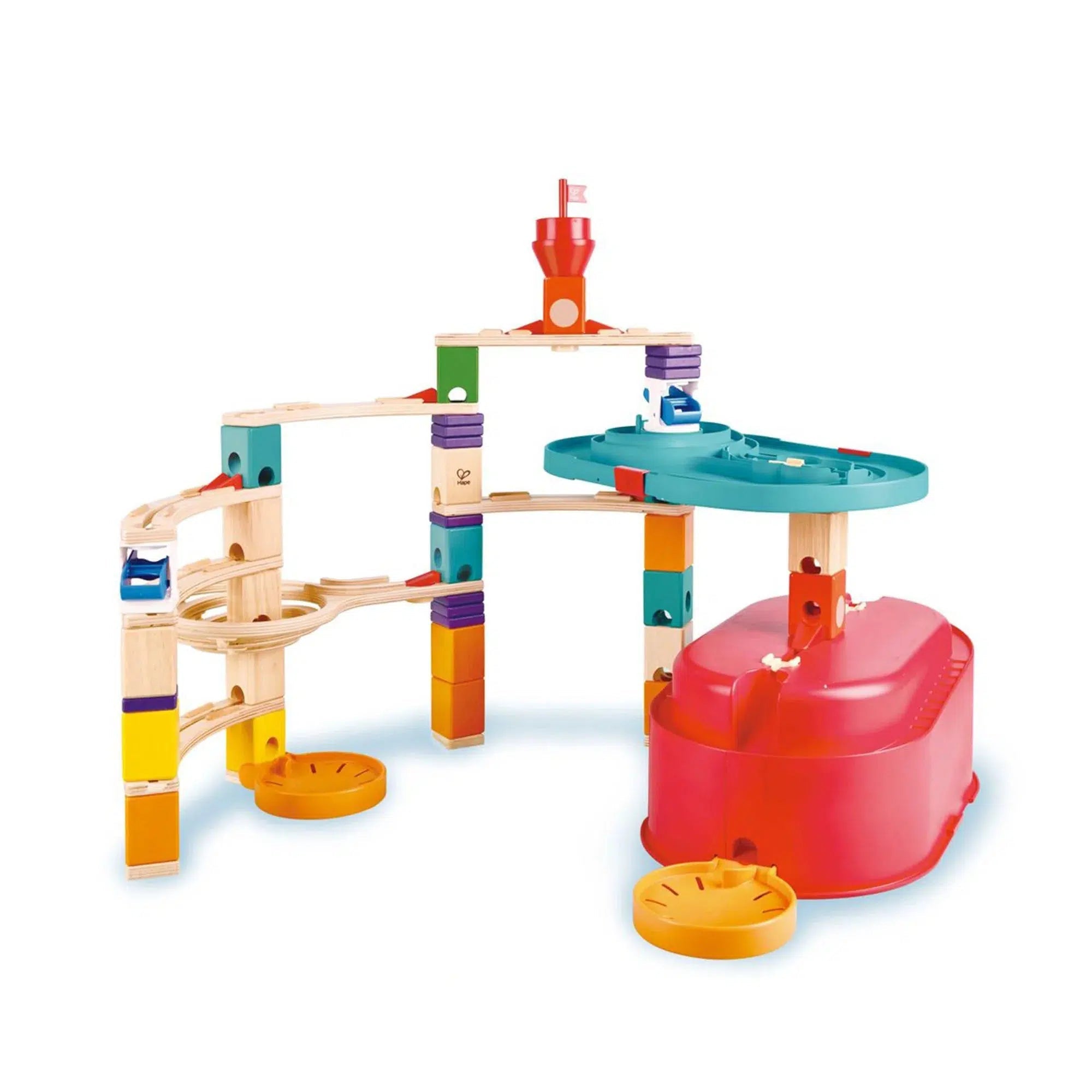 Hape-Hape Quadrilla Stack Track Bucket Set Wooden Marble Run Blocks-E6027-Legacy Toys