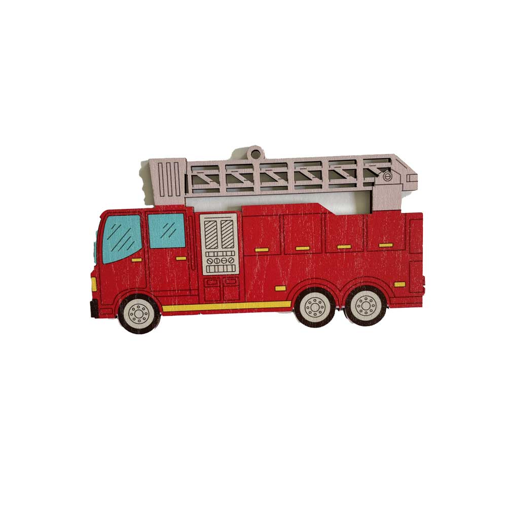 Idako-Personalized Wooden Christmas Ornament Red Fire Truck (Standard)-ORN010-Legacy Toys