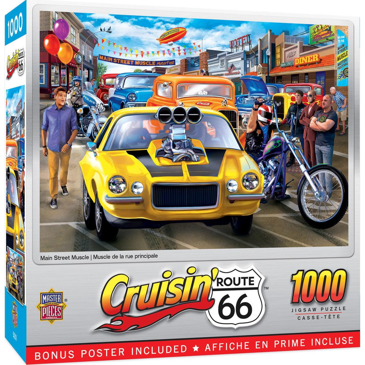 MasterPieces-Cruisin‘ Route 66 - Main Street Muscle - 1000 Piece Puzzle-72279-Legacy Toys