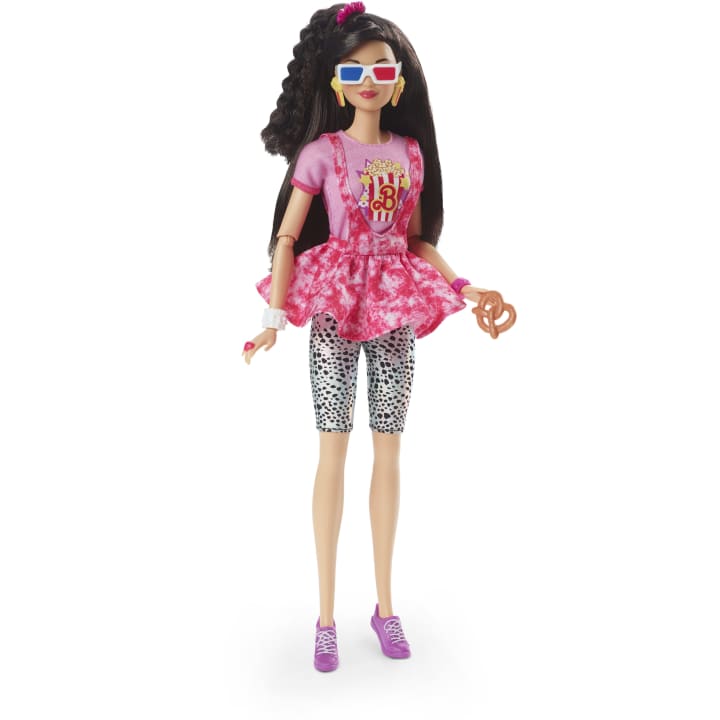 Mattel-Barbie Doll, Rewind, Black Hair, 80s-Inspired Movie Night-HJX18-Legacy Toys