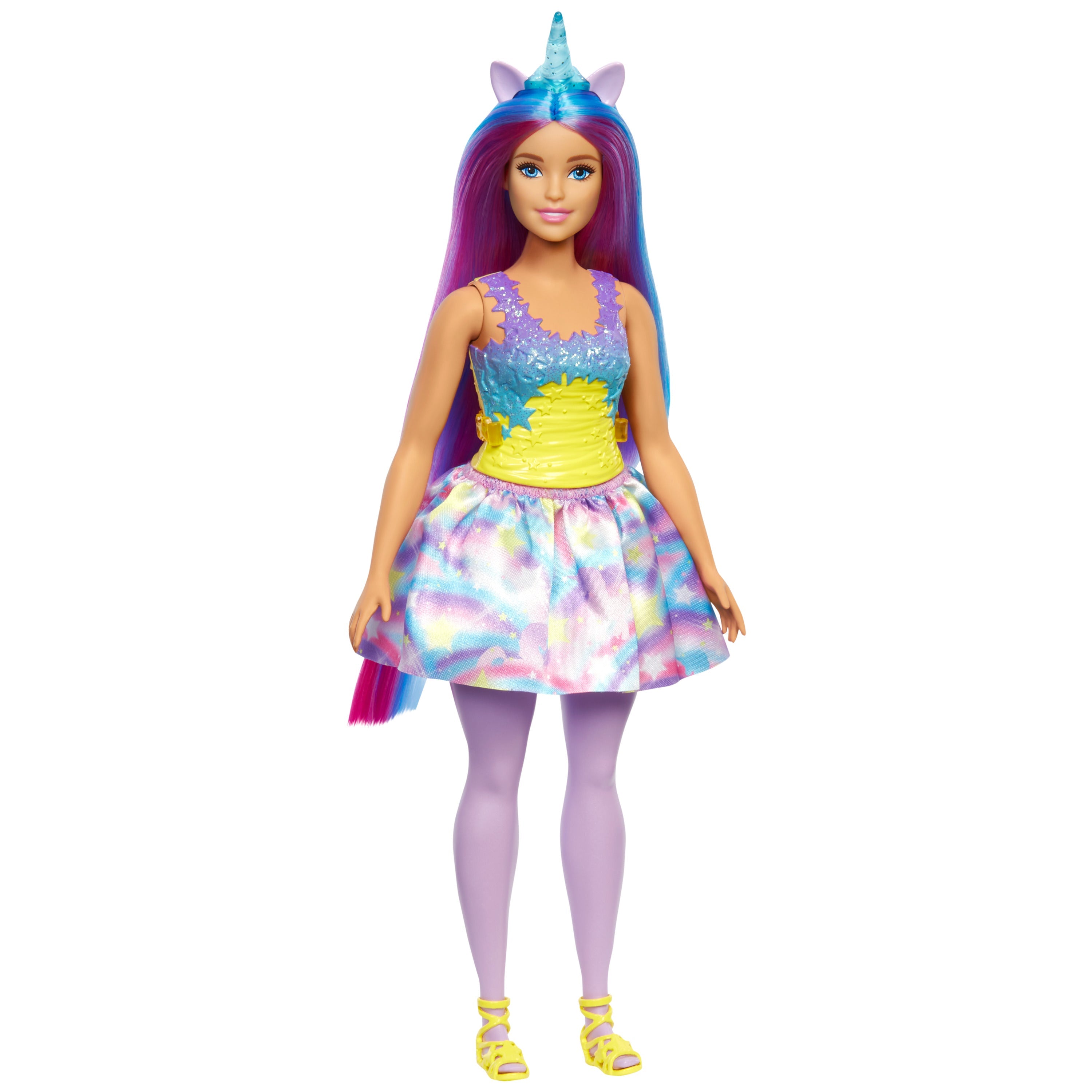 Barbie Dreamtopia Unicorn Doll - Purple Tights - Yellow Top - Purple H