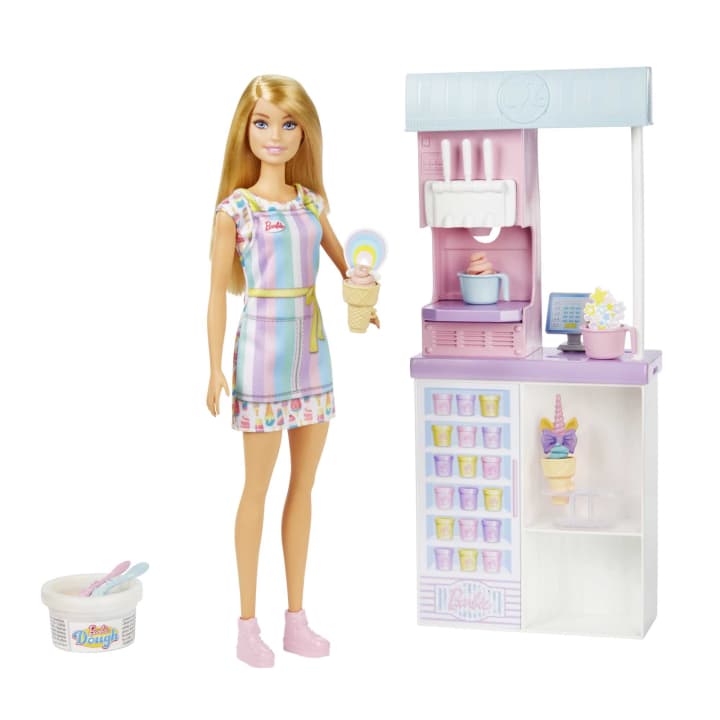 Mattel-Barbie - Ice Cream Shop Playset with Doll-HCN46-Legacy Toys