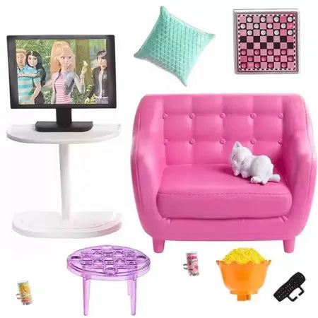 Mattel-Barbie Mini Playset With Living Room Furniture, Pet, and Accessories-HJL55-Legacy Toys