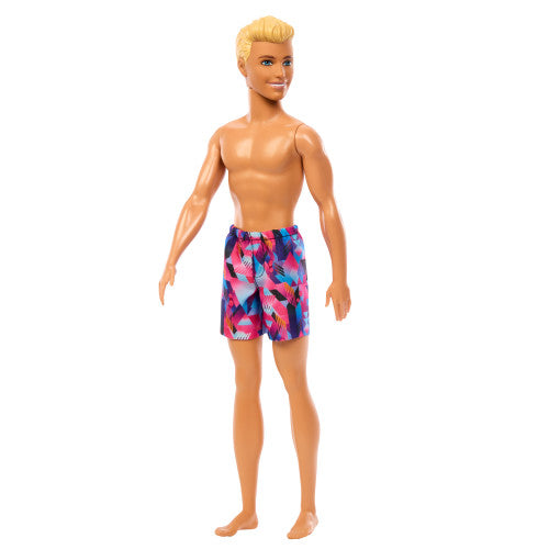 Mattel-Beach Ken Doll - Geometric Blue & Pink Trunks-HXX52-Legacy Toys