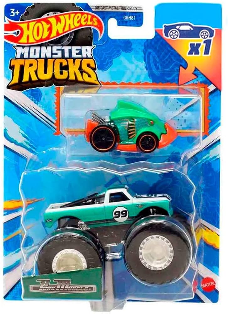 Mattel-Hot Wheels Monster Truck & Car-HWN48-Pure Muscle & Piranha Terror-Legacy Toys