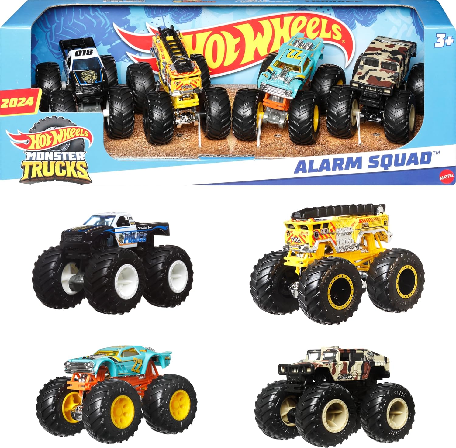 Mattel-Hot Wheels Monster Trucks 4-Pack - Alarm Squad-HWP43-Legacy Toys