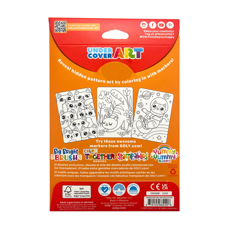 Ooly-Undercover Art Hidden Pattern Coloring Activity Art Cards - Smitten Kittens-161-117-Legacy Toys