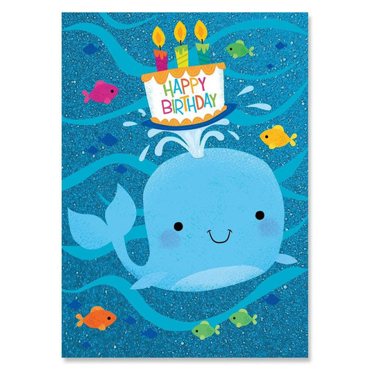 Peaceable Kingdom-Glitter Whale with Cake Birthday Card-11494-Legacy Toys